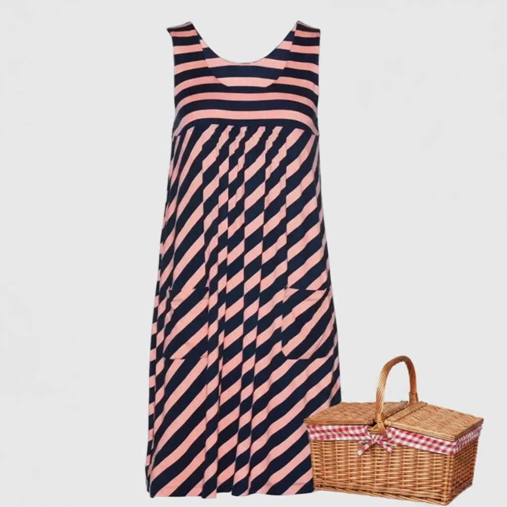 🍒Fashion striped dress vest style summer outfit with pockets loose sleeveless beach wear for women’s solid clothing for holiday casual wear  SHORELY Sweet Stripes
