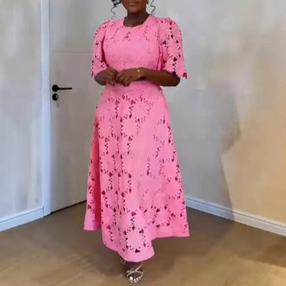 🍒Women's 2 Piece skirt set lace flower top and matching skirt smart casual outfits for women short sleeve round neck top and high waisted maxi skirt summer vacation clothing Get Laced In Colour