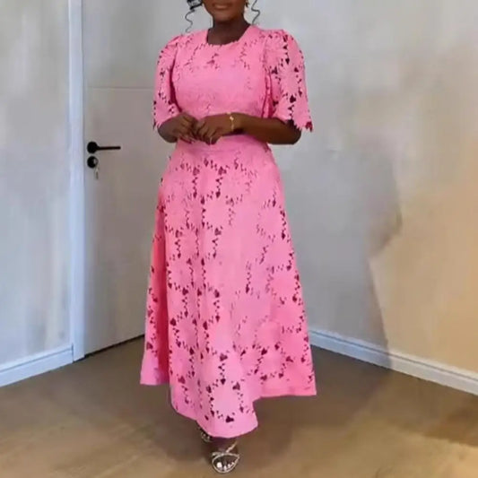 🍒Women's 2 Piece skirt set lace flower top and matching skirt smart casual outfits for women short sleeve round neck top and high waisted maxi skirt summer vacation clothing Get Laced In Colour