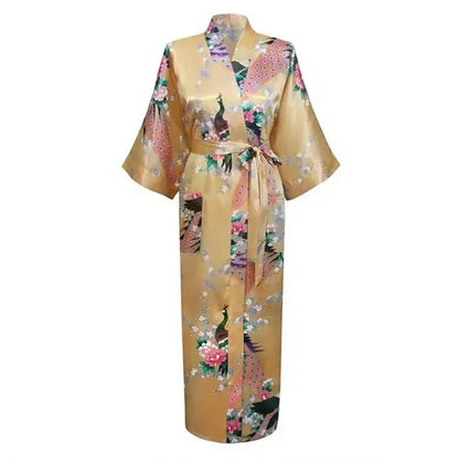 🍒Satin robe women plus size  with flowers peacock print kimono lounge gowns for women bride bridesmaid wedding bathrobe silky nighrwear Sittin' Satin Style