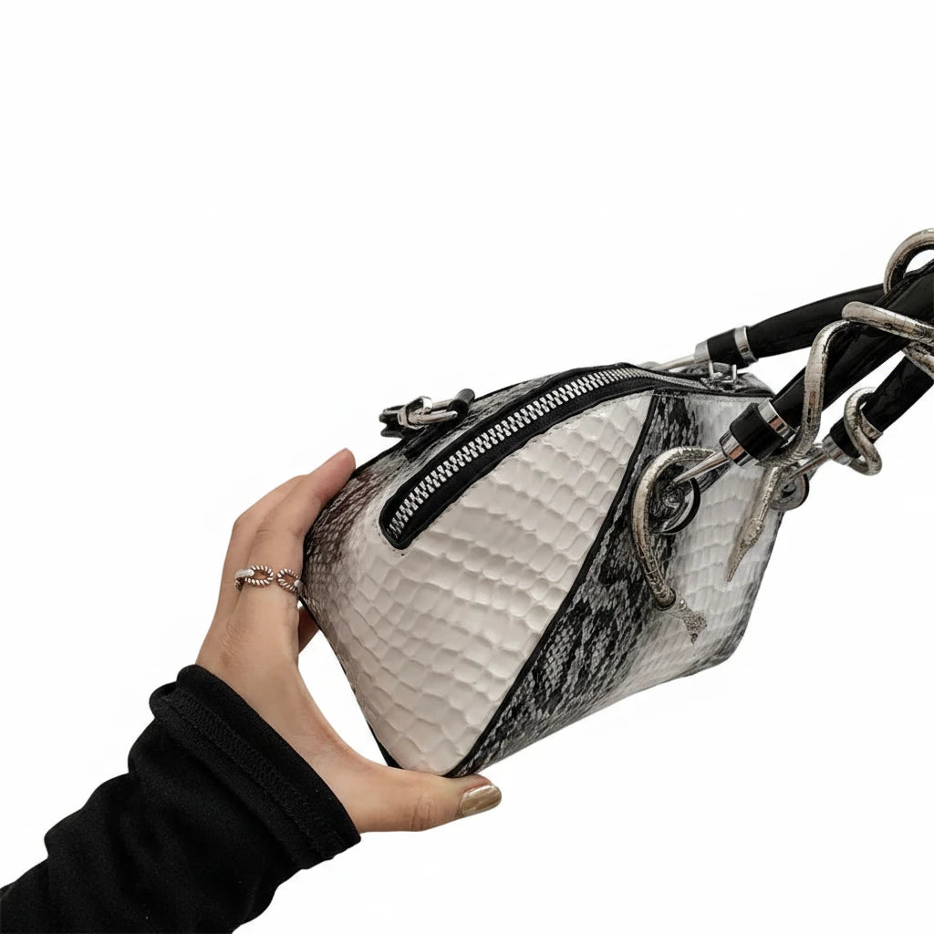 🍒Designer luxury bags for women crocodile pattern grab bag with top-handle hardware wild shoulder crossbody handbag with snake design  Sweet Slippy Snakey
