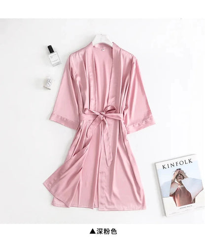 🍒Womens wrap gown white wedding bride robe morning gown for ladies 3/4 sleeve sleepwear loose nightwear female silk satin kimono robe lingerie Say Good NIGHT to old GOWNS