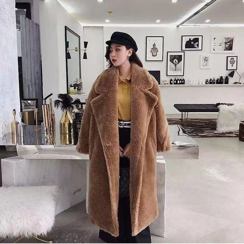 🍒Women winter faux fur coat winter long women female thick teddy bear outerwear Casual loose oversize outdoor wear Bear Winter With A Teddy