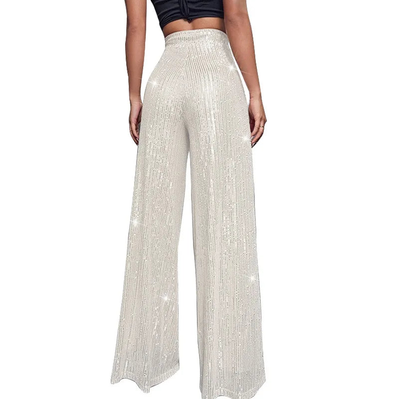 🍒High waist sequin flare pants sparkle loose casual wide leg trousers bell bottom trousers glitter clubwear party wear  Alls Flare In Glitz And Glam
