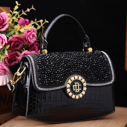 🍒Luxury designer alligator handbag women high end bag trendy shoulder bag diamond studded crossbody Pick Up A Pretty Pearl