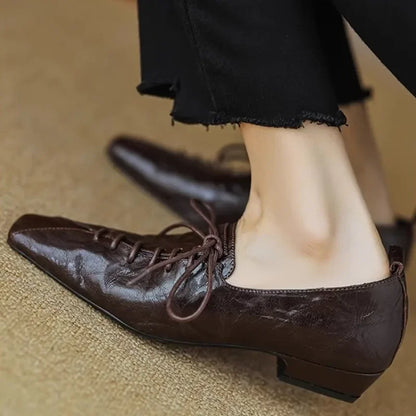 🍒Women pumps elegant flat shoes for women luxury low-heeled square toe lace up shoes comfy trendy footwear Round Up Your Squares With These Lovelylaces