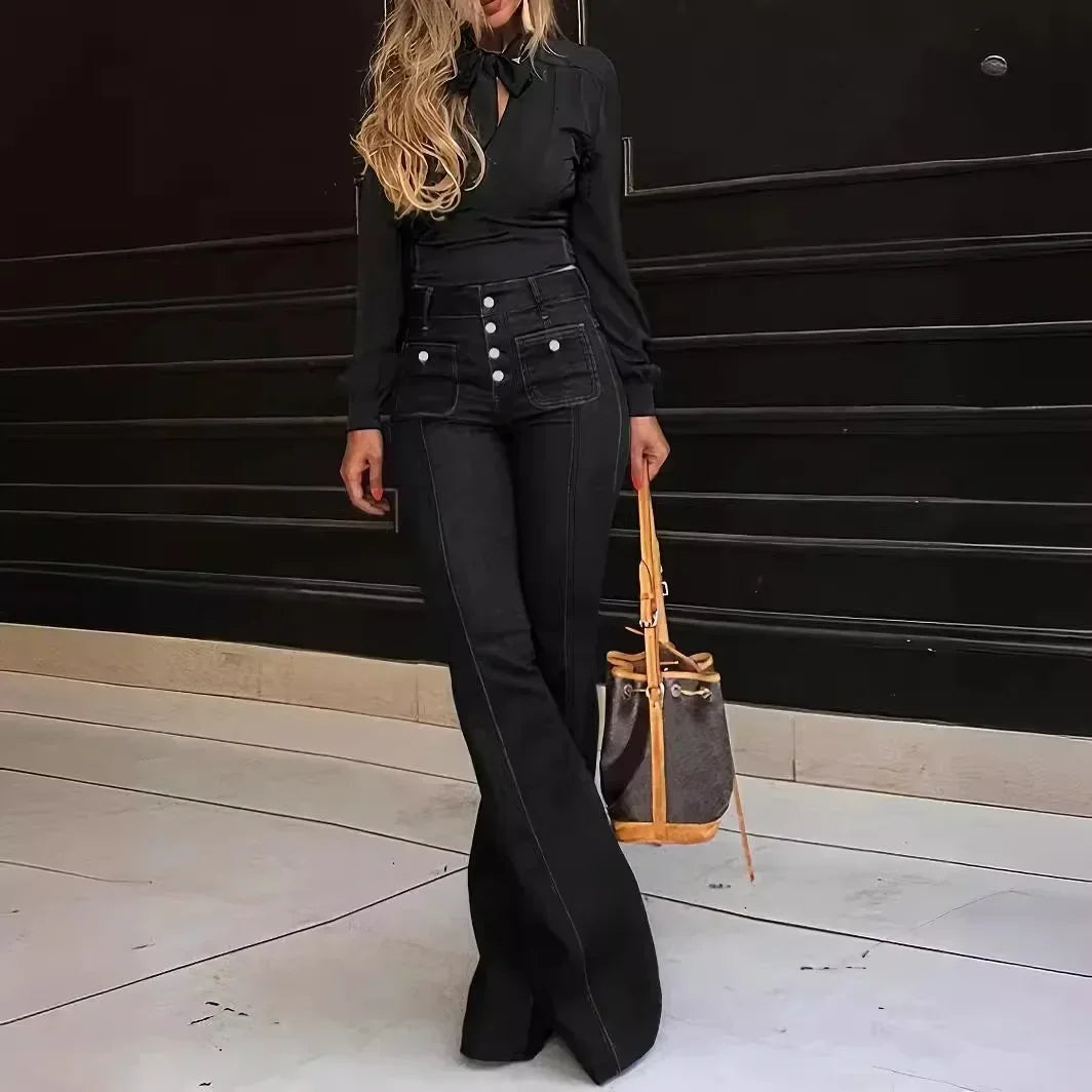 🍒Flared pants for women mom jeans vintage wide leg trousers high waist denim high street work party night club Jeans elegant Y2k clothing Day Denims Dinner Denims Dancing Denims