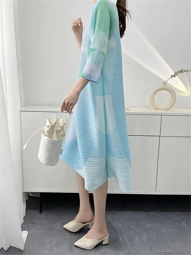🍒Womens dresses evening  beautiful printed pleated outfit summer plus size fashion loose long female fashion
