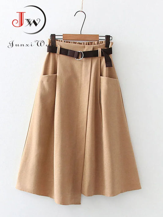 🍒Casual skirts high waisted solid smart casual womens irregular fashion with pockets midi simple elegant a-line Every Day Irregular
