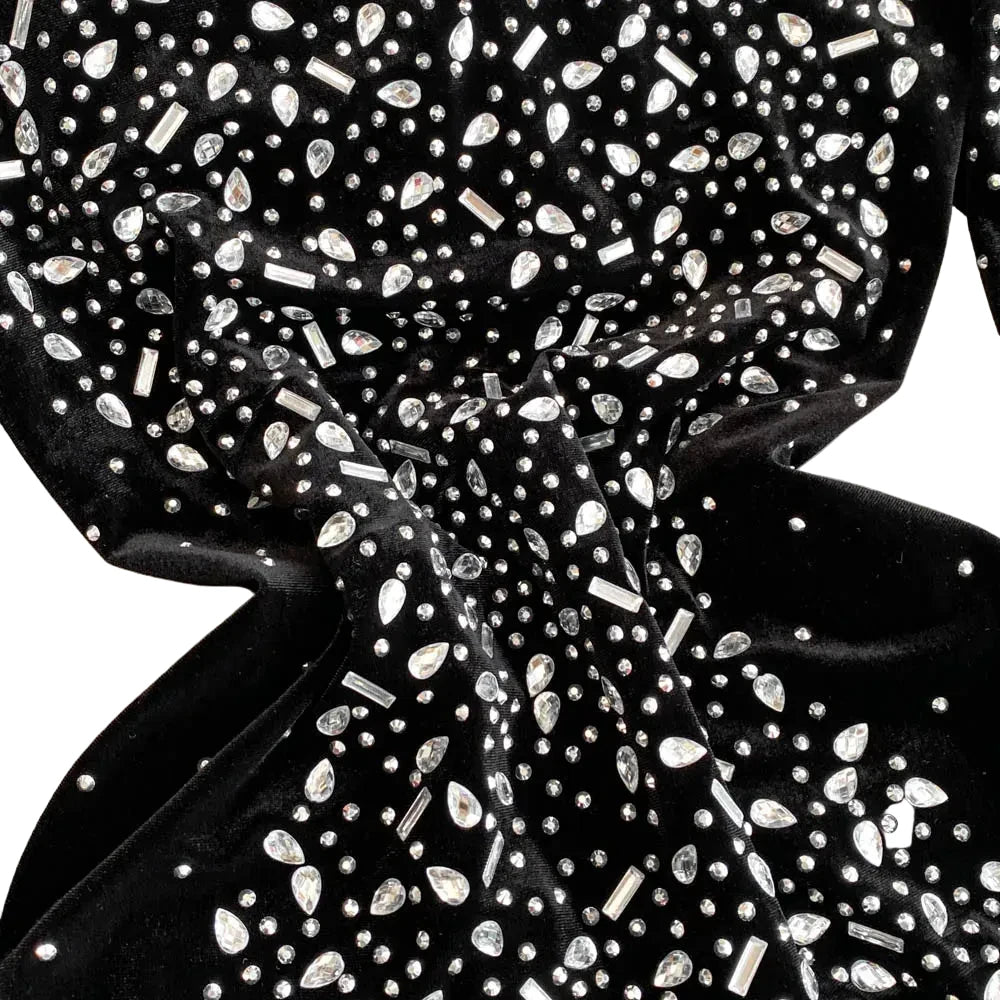 🍒Bodycon o-neck long sleeve dress glitter rhinestone outfit velvet chic vintage style clothing chic autumn fall fashion party occasion wear Get Wine Stoned