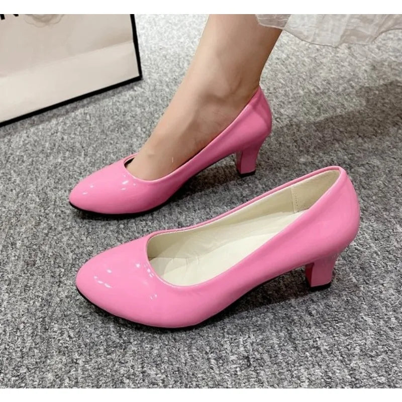 🍒Women pumps shoes pu easy simple slip-on high heels for women wedding shoes low heel footwear for evening gown size 34-42   occasion footwear for office Foot hold Fashion Footwear