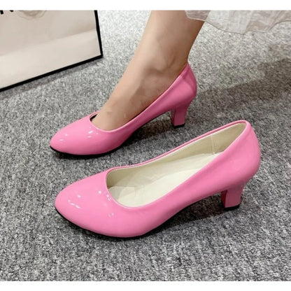 🍒Women pumps shoes pu easy simple slip-on high heels for women wedding shoes low heel footwear for evening gown size 34-42   occasion footwear for office Foot hold Fashion Footwear