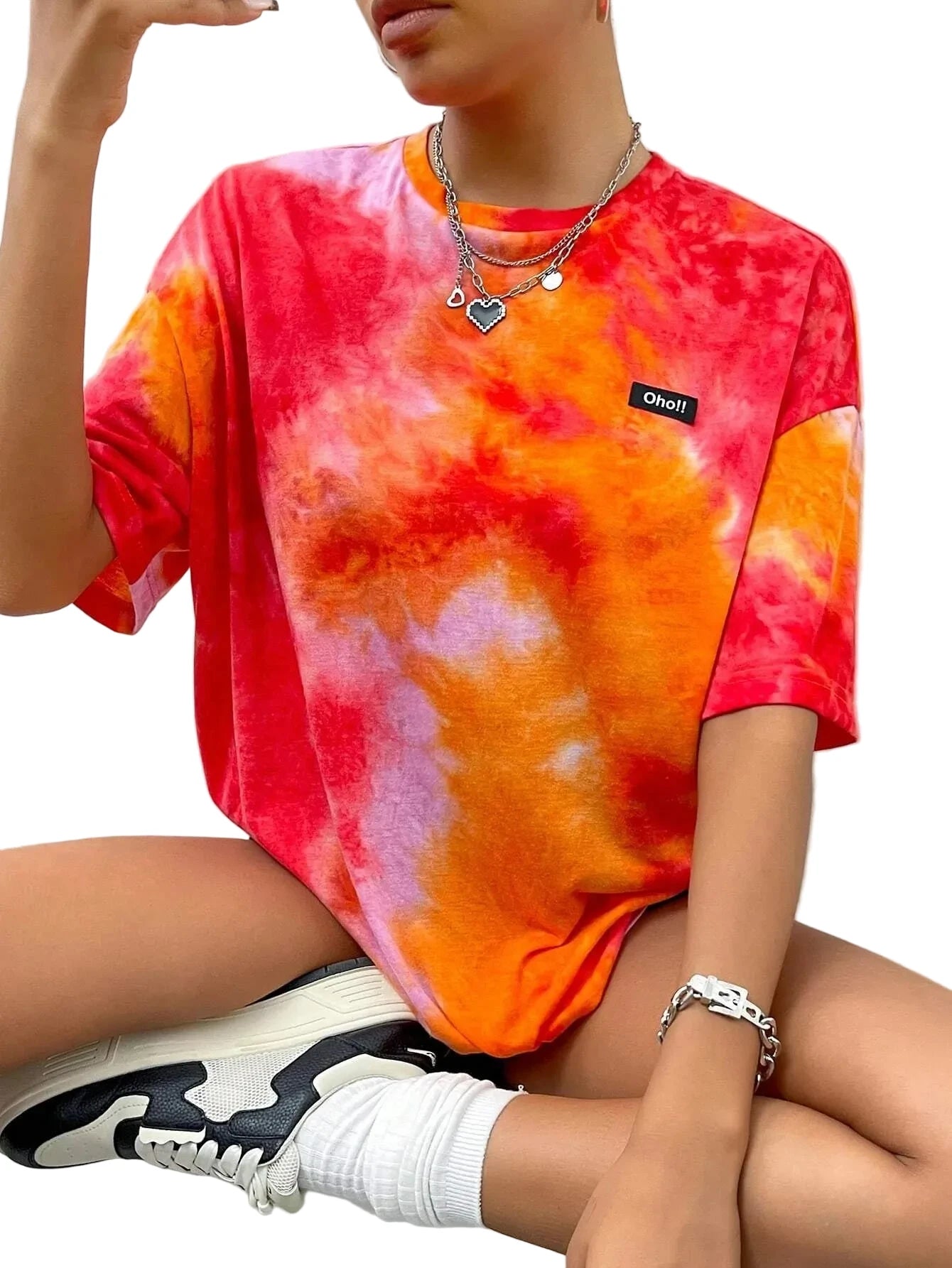 🍒Summer women t-shirt tie dye letter motif droop shoulder top oversize short sleeve tee Harajuku Y2k Casual Streetwear Women Clothing Tie This Tye Die Tidy In Your Top Tops
