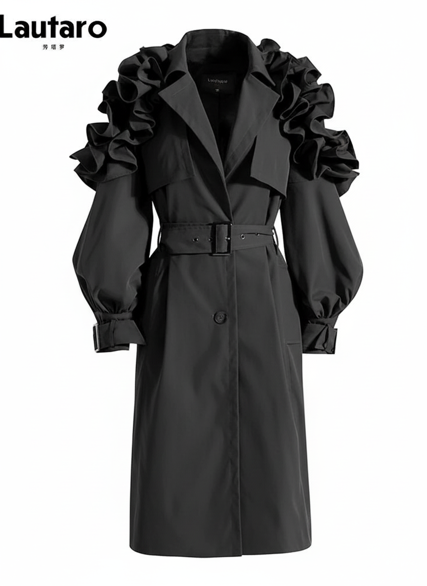 🍒Long trench coat for women Belted elegant chic stylish luxury designer outerwear female fashion runway clothing  No need to RUFFLE for a trendy TRENCH