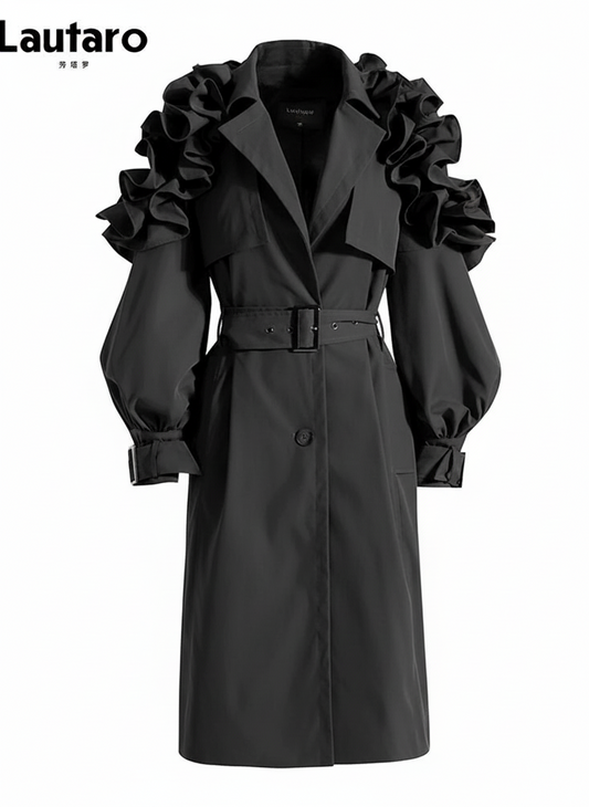 🍒Long trench coat for women Belted elegant chic stylish luxury designer outerwear female fashion runway clothing  No need to RUFFLE for a trendy TRENCH
