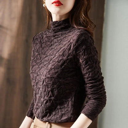 🍒 Long sleeve top textured turtle neck knitted shirt for women with sleeves chic sryle clothing Yk2  fashion smart casual clothes