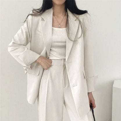 🍒Solid color women's suit set fashion loose casual wear 2 piece set office suits for ladies long sleeve pocket jacket formal wear strawbery choclate ...Suit Yourself