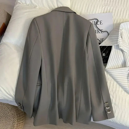 🍒Long sleeve double breasted jacket with lapel short coats for women high quality outerwear fashion smart casual blazer women