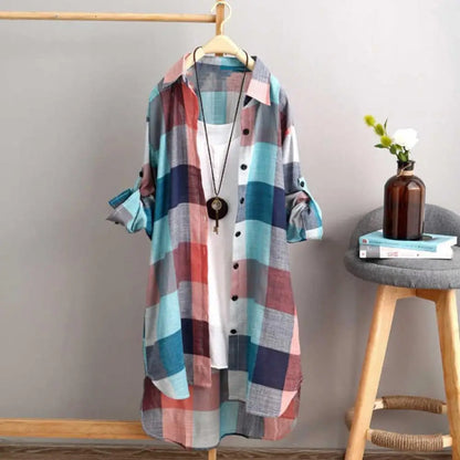 🍒Lapel shirt dress stylish plaid shirt coat women lapel long sleeve cardigan autumn outfits casual work shirts for ladies