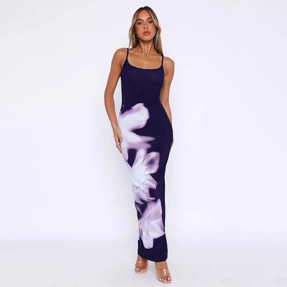 🍒Summer print maxi dresses camisole fashion sleeveless clothes for women backless outfit bodycon maxi smart casual clothing club wear party occasion wear Get on the hot girl SIDE with big FLOWERS