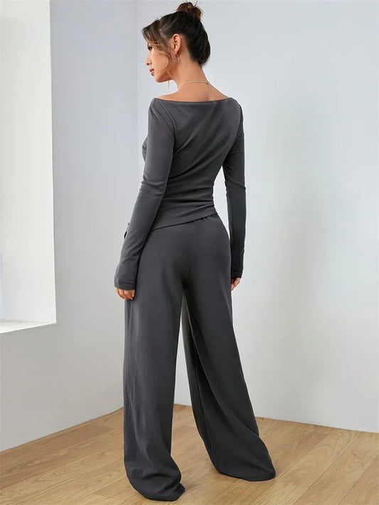 🍒Two-piece wide-leg pants set soft syle clothing Irregular fashion  yoga sports set womens smart casual wear