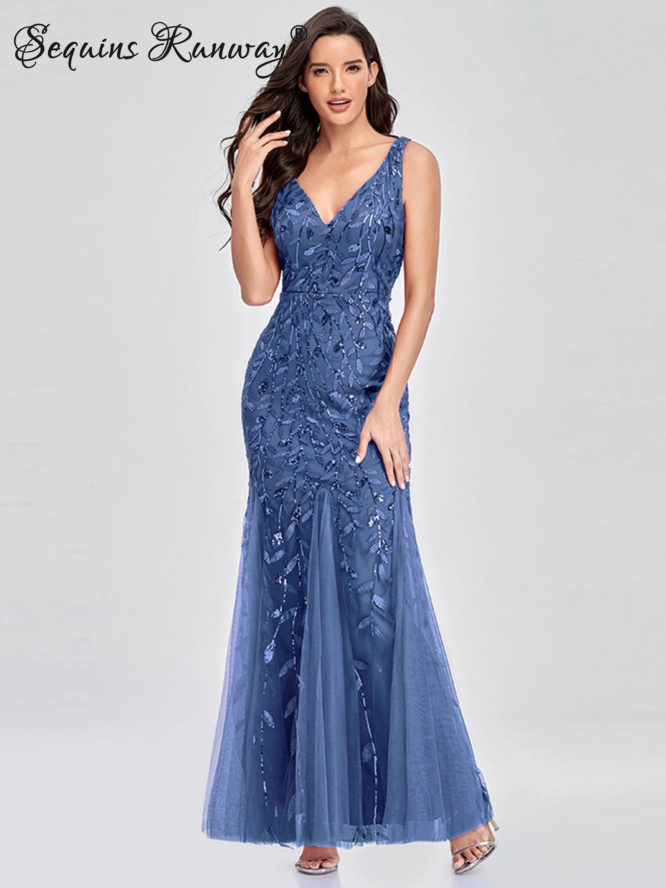 🍒Sequin maxi cocktail dress long bridesmaid prom outfit for special occasion party club bodycon vintage style clothing You'll Fish This Mermaid Out Time &Time