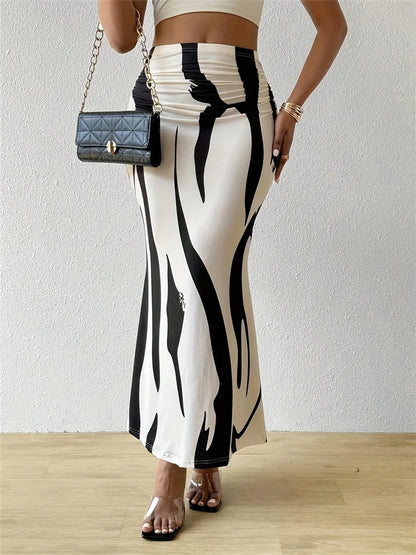 🍒High waisted maxi skirt smart casual women's bodycon skirt zebra long skirt casual high waist outfit elegant zebra print clothes elegant animal print fashion wear