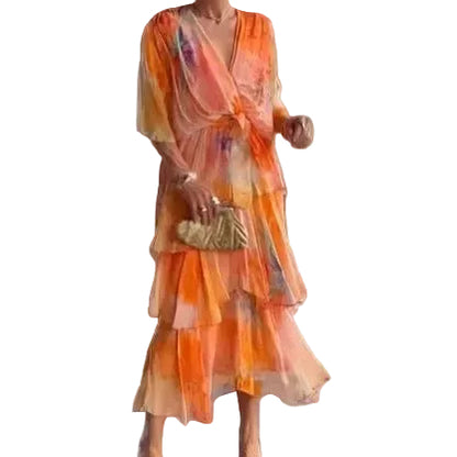 🍒Gradient print layered dress flutter sleeve outfit occasion wear for women wedding guest dresses holiday wear party fashion  Don’t flutter By This Butterfly