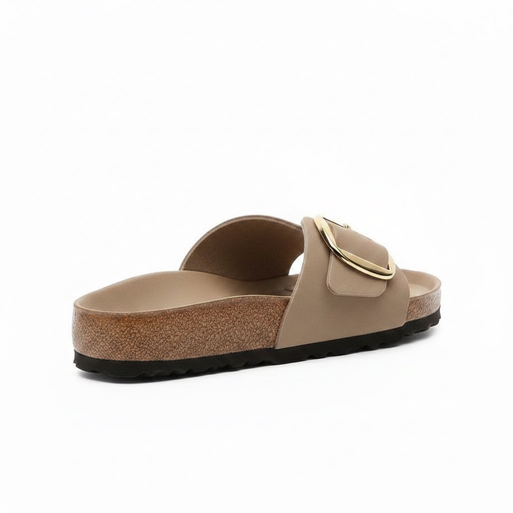 🍒Womens genuine Leather Flat Sandals buckle sliders genuine cow hide slip ons quality summer sandals  Holiday Vibe Slide