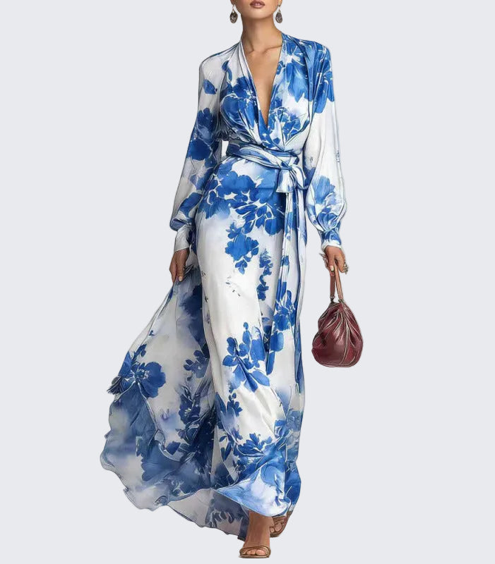 🍒Floral Print Chiffon dress long sleeve maxi dress for occasion wear with v-neck puff sleeve outfits holiday wear women Don’t be a FOOL grab this RASPBERRY soon