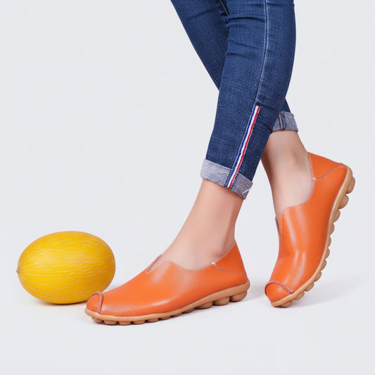 🍒Genuine leather light weight summer slip on shoes for holiday breathable footwear for women real leather rubber sole cowhide casual walkers Bright Breathy Bobbles