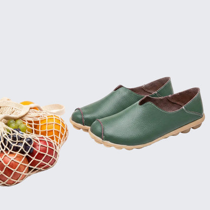 🍒Genuine leather light weight summer slip on shoes for holiday breathable footwear for women real leather rubber sole cowhide casual walkers Bright Breathy Bobbles