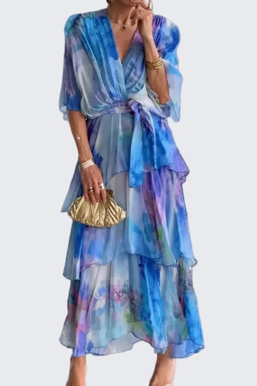 🍒Gradient print layered dress flutter sleeve outfit occasion wear for women wedding guest dresses holiday wear party fashion  Don’t flutter By This Butterfly