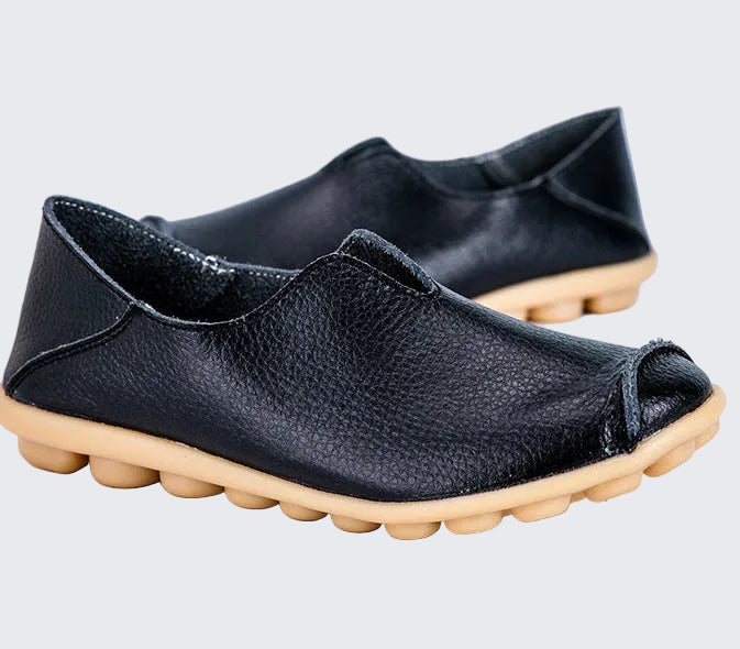 🍒Genuine leather light weight summer slip on shoes for holiday breathable footwear for women real leather rubber sole cowhide casual walkers Bright Breathy Bobbles