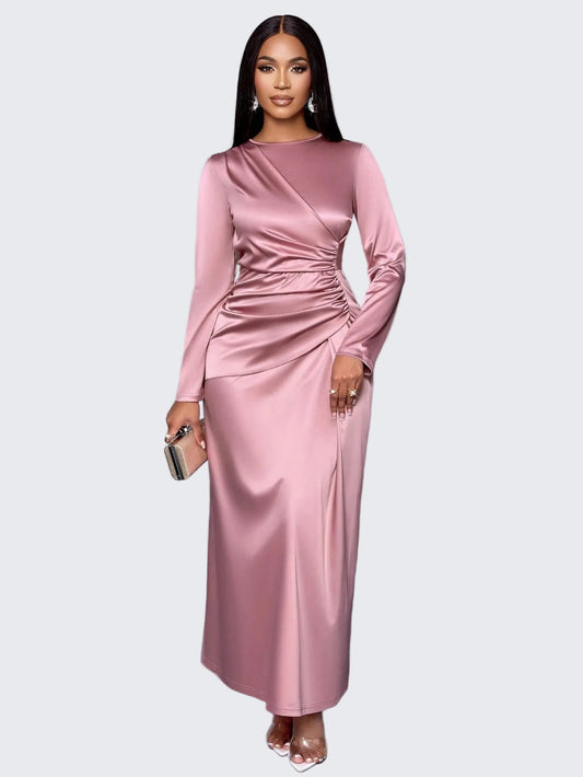🍒Premium satin dress for occasion women wear fashion fitted evening wear a-symmetric outfit long sleeve Slide Into Silky