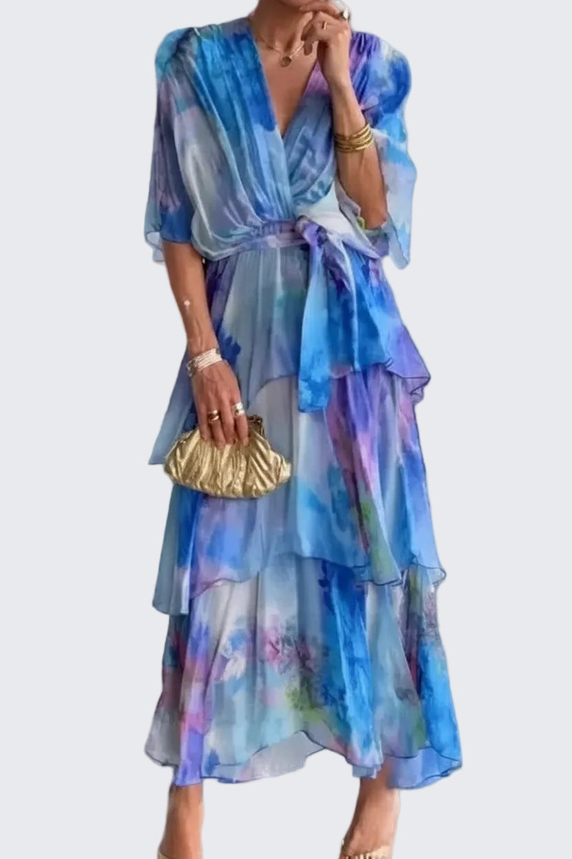 🍒Gradient print layered dress flutter sleeve outfit occasion wear for women wedding guest dresses holiday wear party fashion  Don’t flutter By This Butterfly