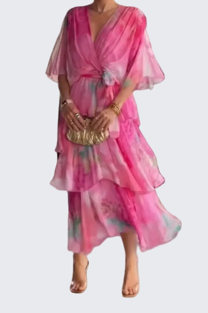 🍒Gradient print layered dress flutter sleeve outfit occasion wear for women wedding guest dresses holiday wear party fashion  Don’t flutter By This Butterfly