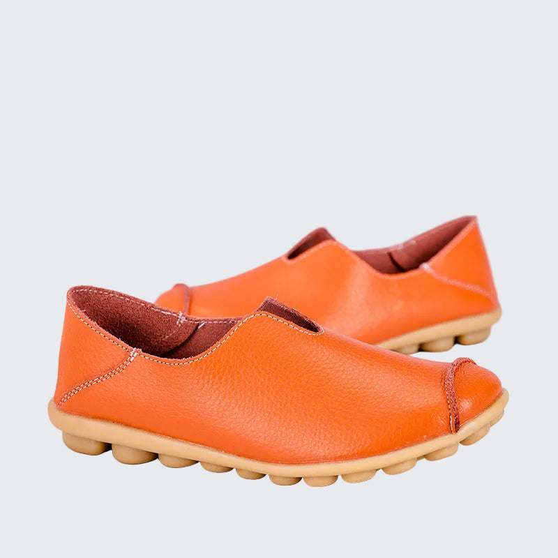 🍒Genuine leather light weight summer slip on shoes for holiday breathable footwear for women real leather rubber sole cowhide casual walkers Bright Breathy Bobbles