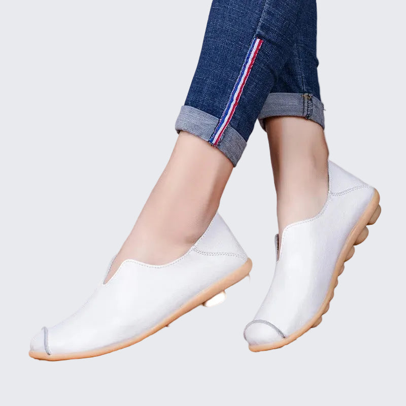 🍒Genuine leather light weight summer slip on shoes for holiday breathable footwear for women real leather rubber sole cowhide casual walkers Bright Breathy Bobbles