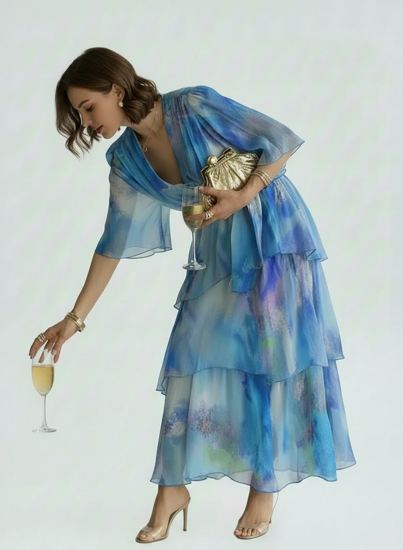 🍒Gradient print layered dress flutter sleeve outfit occasion wear for women wedding guest dresses holiday wear party fashion  Don’t flutter By This Butterfly