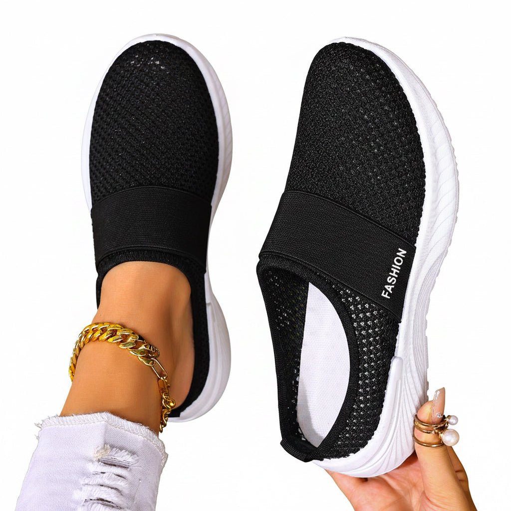 🍒Women slip on casual shoes mesh footwear breathable summer holiday footwear beach slides rubber sole Mules  Move Into Mesh Movers