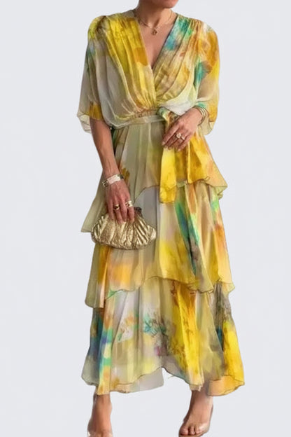🍒Gradient print layered dress flutter sleeve outfit occasion wear for women wedding guest dresses holiday wear party fashion  Don’t flutter By This Butterfly