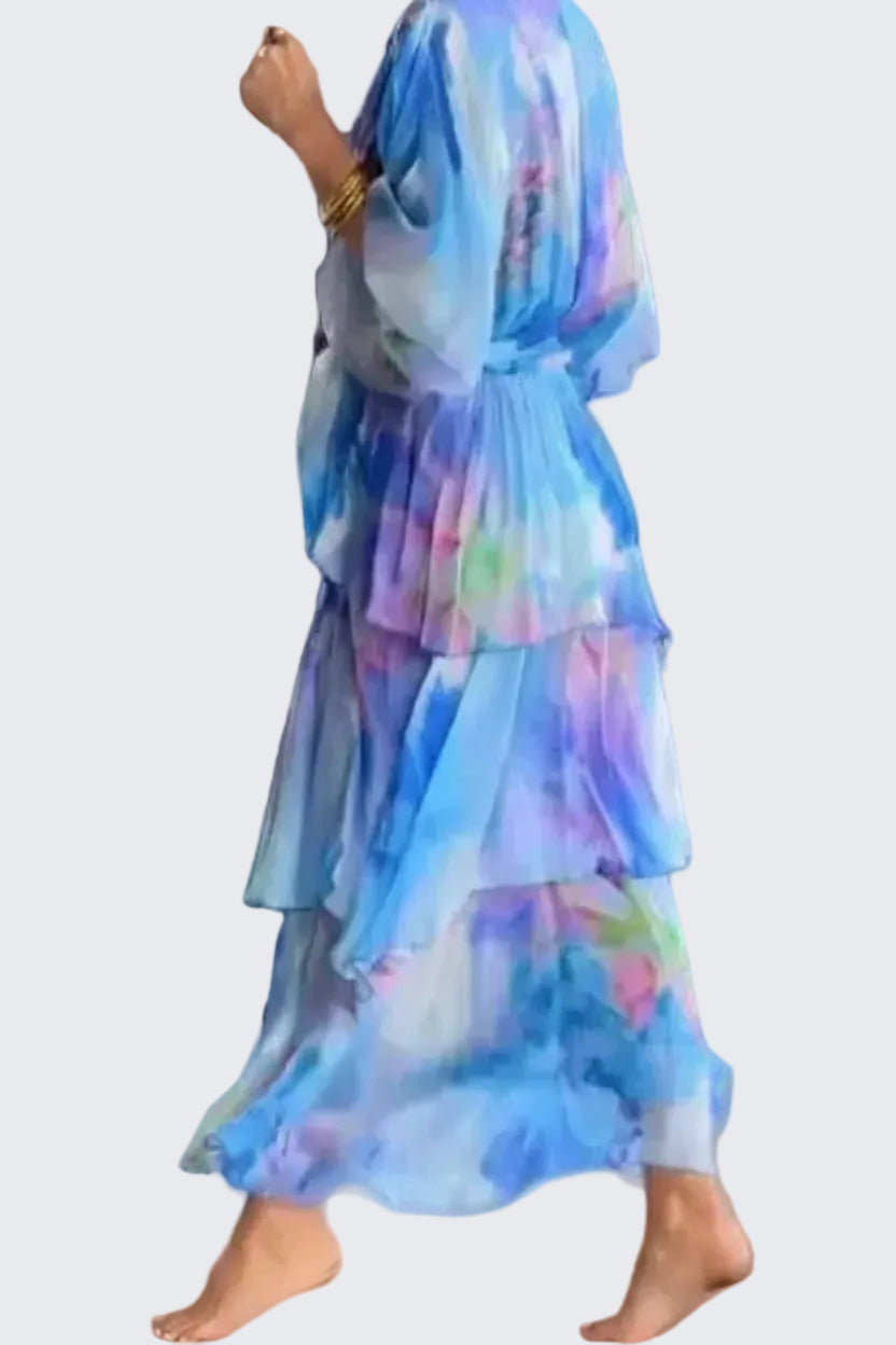 🍒Gradient print layered dress flutter sleeve outfit occasion wear for women wedding guest dresses holiday wear party fashion  Don’t flutter By This Butterfly