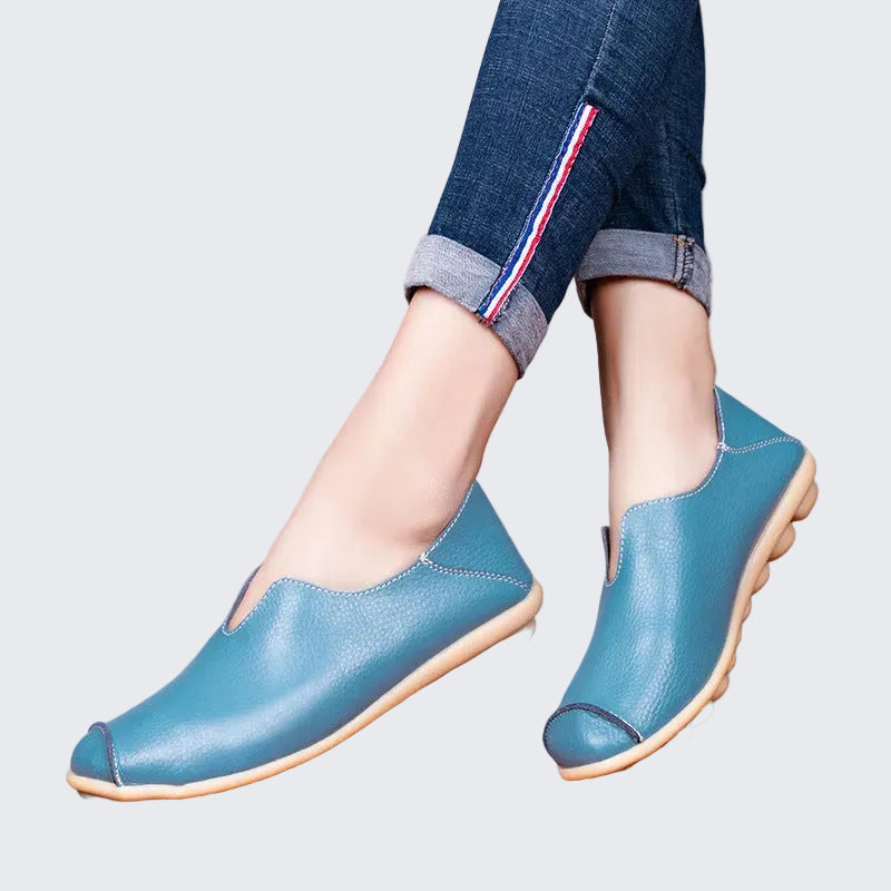 🍒Genuine leather light weight summer slip on shoes for holiday breathable footwear for women real leather rubber sole cowhide casual walkers Bright Breathy Bobbles